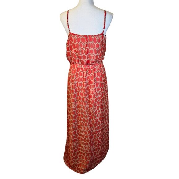 Banana Republic Maxi Dress Women Size 14 Orange Spaghetti Straps Preppy Resort - Picture 2 of 6